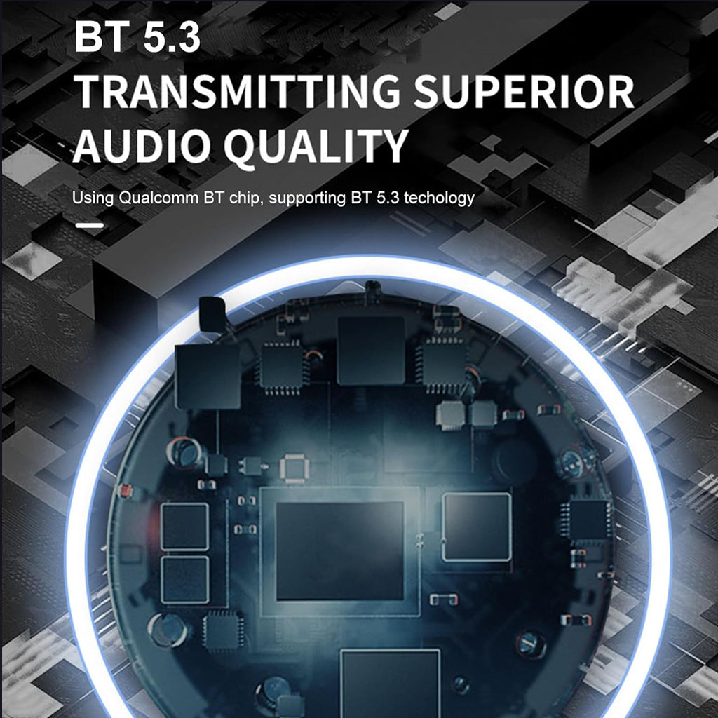 Close-up of Qualcomm chip used in xDuoo MX-01 Bluetooth 5.3 Transmitter, emphasizing superior audio quality and BT 5.3 support.