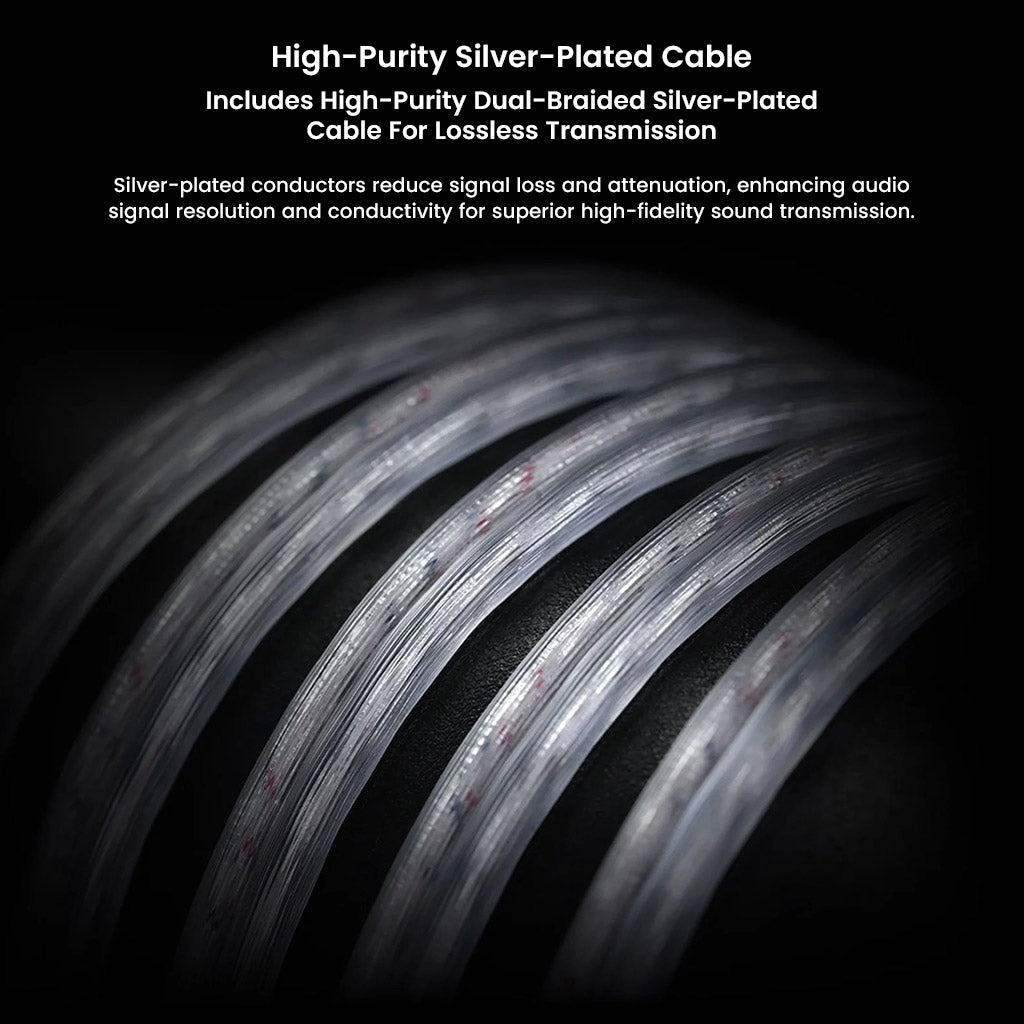 Close-up of KZ Vader Pro's high-purity silver-plated cable, designed for lossless transmission and high-fidelity sound.