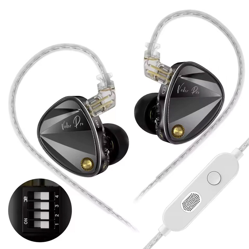 KZ Vader Pro IEM with sound tuning switch for dual profiles: HM Graph and Bass Enhanced, offering tailored audio experiences.