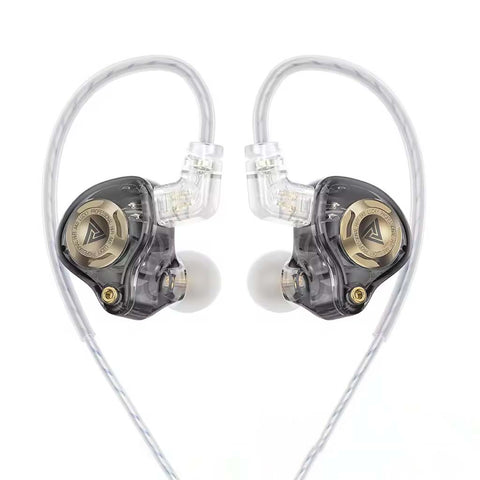 QKZ AK6 IEM in black variant with gold faceplate, combining sleek aesthetics with high-performance audio tuning.