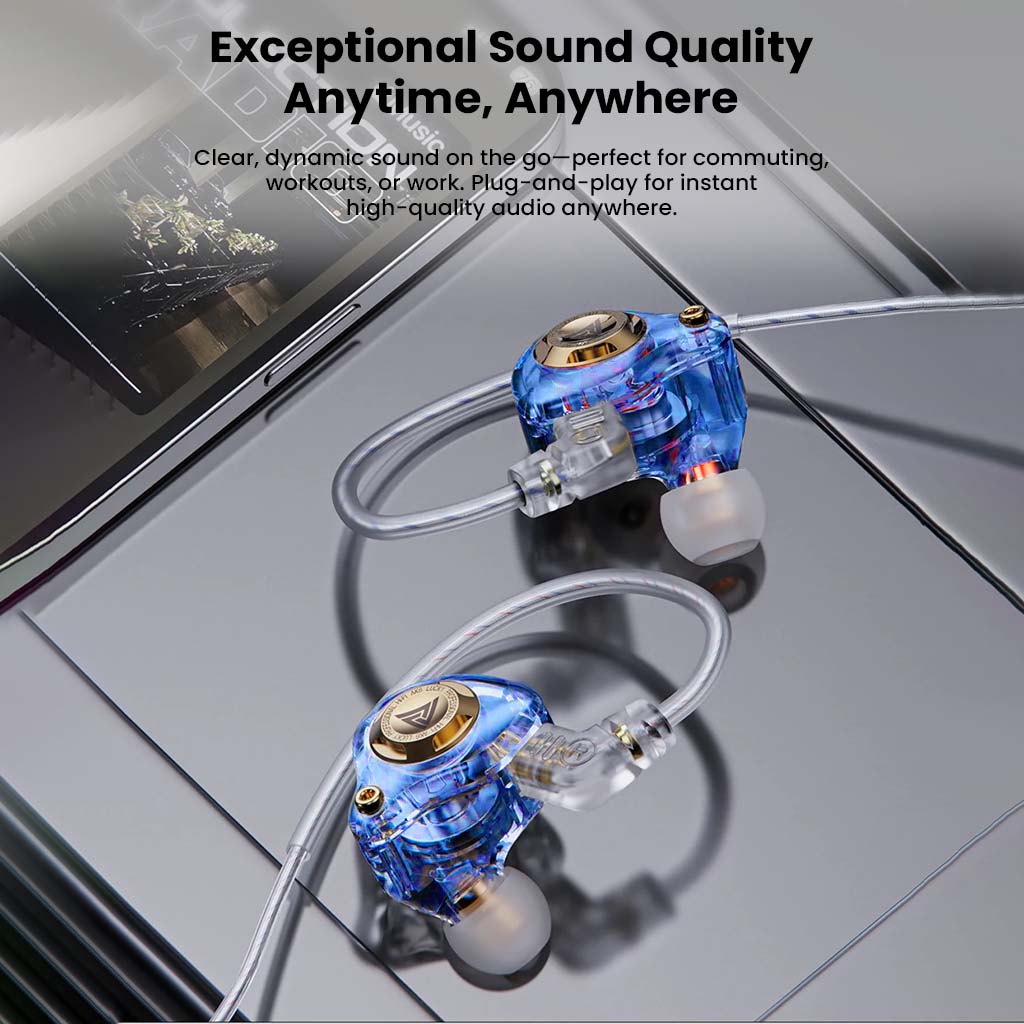 QKZ AK6 IEM delivering high-quality sound for commuting, workouts, or work with plug-and-play convenience and portability.