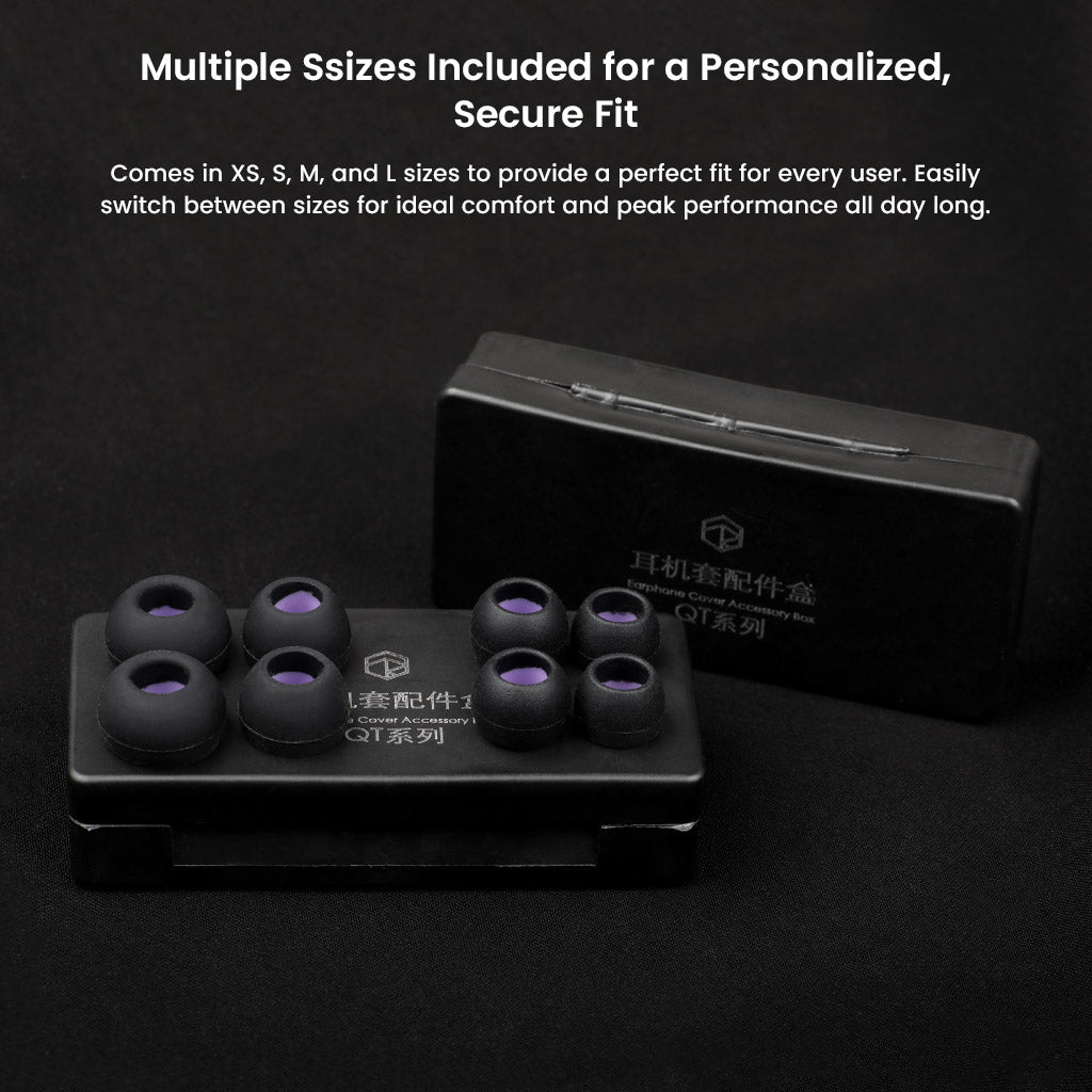 Roseselsa Eartips - Superbowl Silicone for IEMs in XS to L sizes, displayed in a black case for personalized, secure fit and comfort.