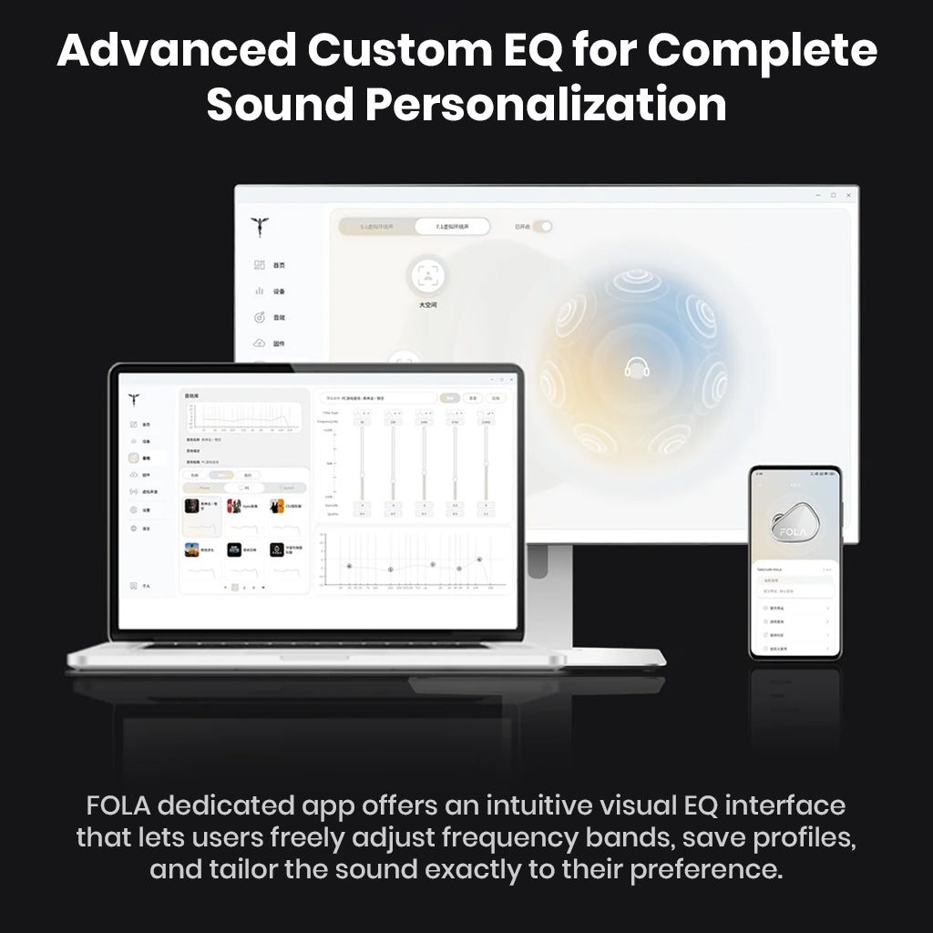 Advanced custom EQ interface for TANCHJIM FOLA IEMs via dedicated app for full control over frequency bands and sound profiles.