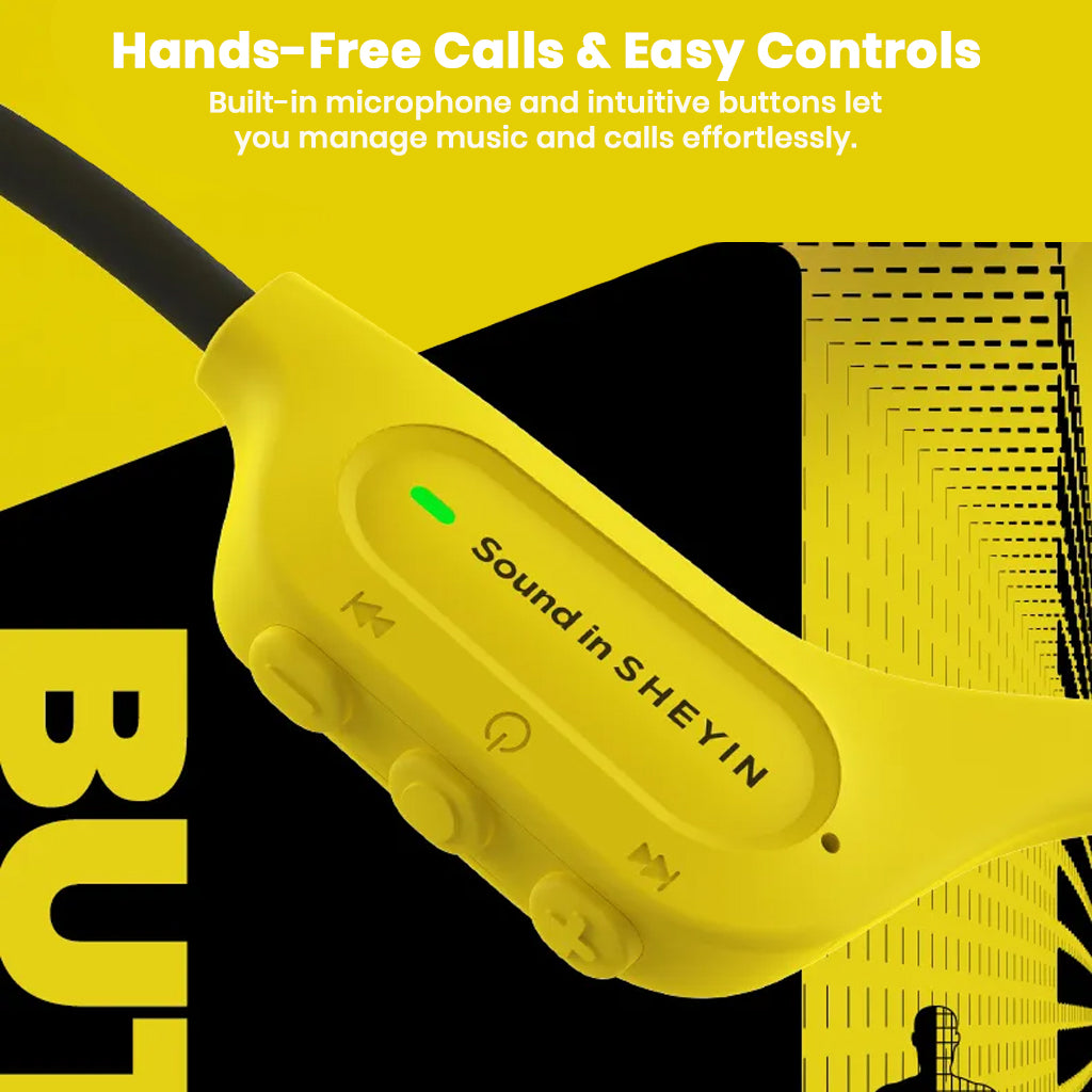 Yellow SHEYIN X5 headphones with built-in mic and control buttons for hands-free calls and easy music management.