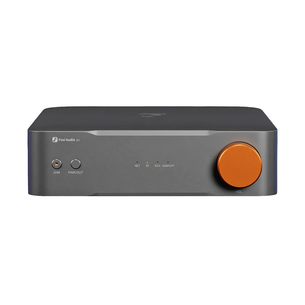 Fosi Audio S3 DAC and preamp with orange volume knob