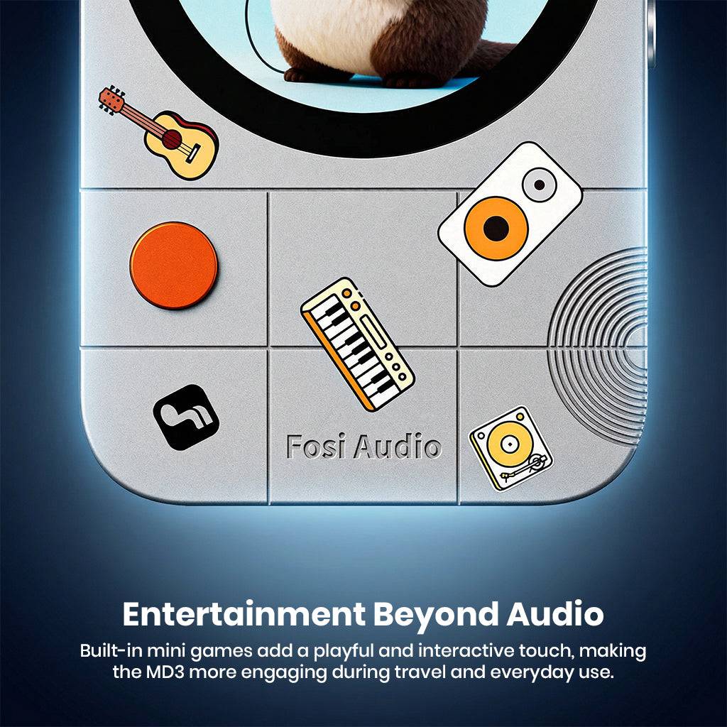 Fosi Audio MD3 portable gaming and music device with animated icons