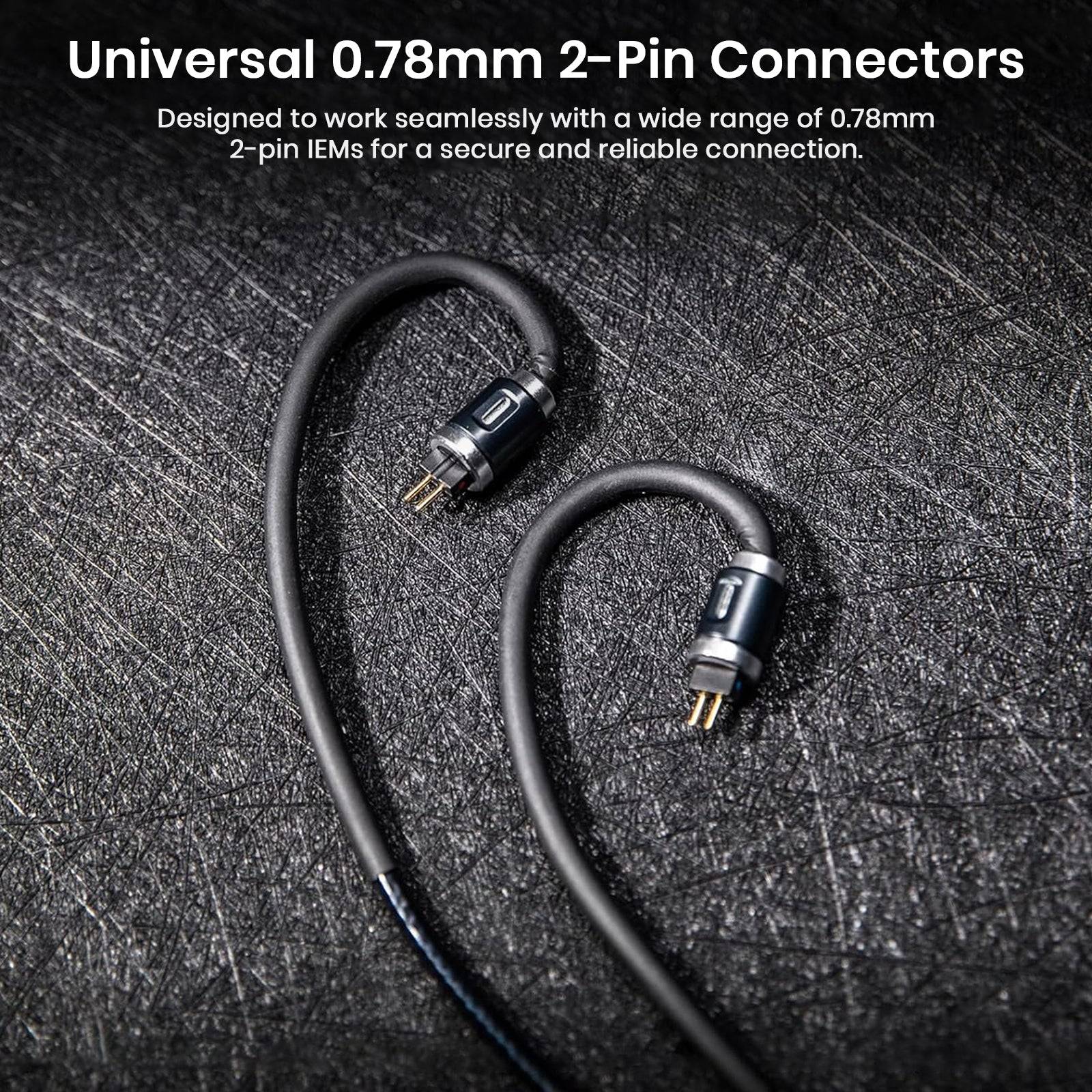 Close-up of 2-pin connectors and braided cable