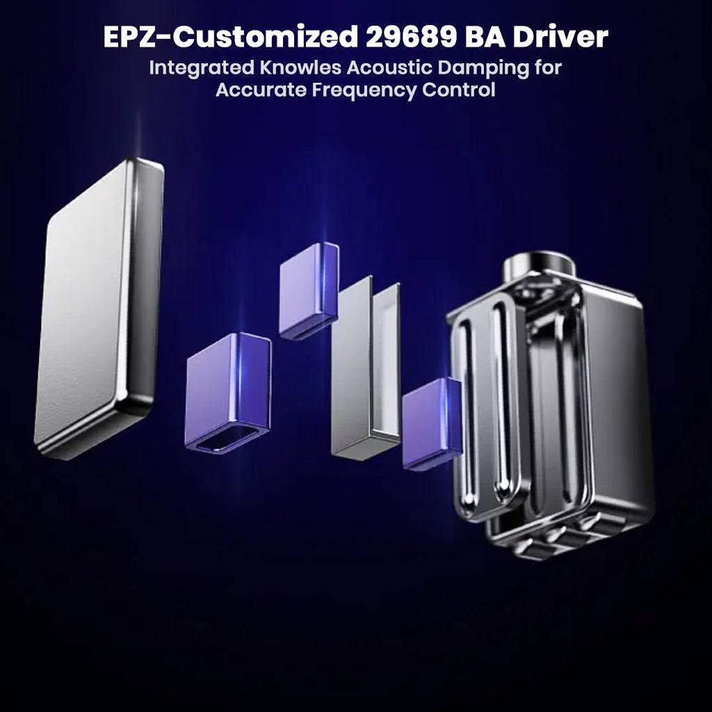 EPZ G30 Gaming IEM equipped with customized 29689 BA driver and Knowles acoustic damping for precise frequency control and enhanced sound clarity.