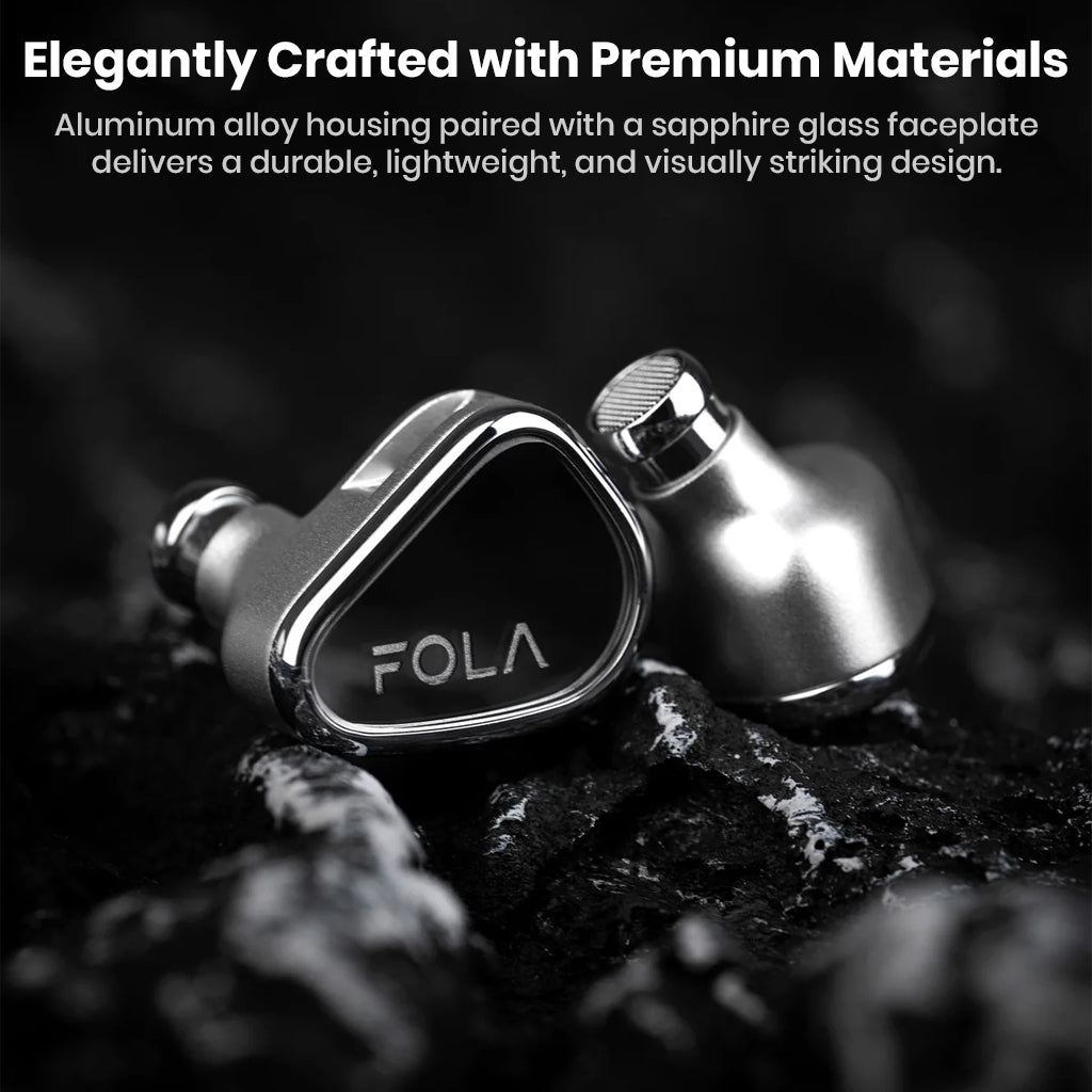 TANCHJIM FOLA IEM crafted with aluminum alloy and sapphire glass for a lightweight, durable, and visually striking headphone design.