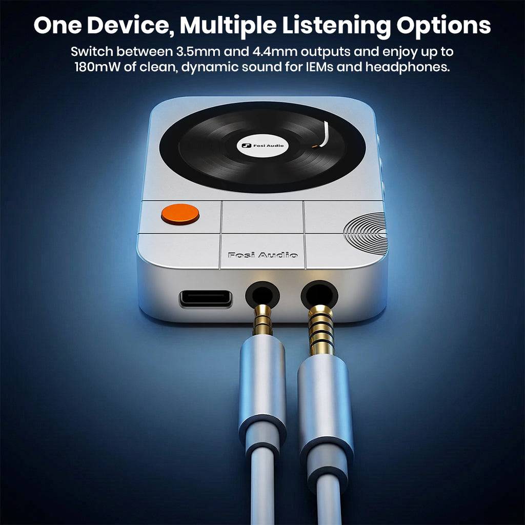 Fosi Audio MD3 device with multiple listening options and 3.5mm and 4.4mm outputs