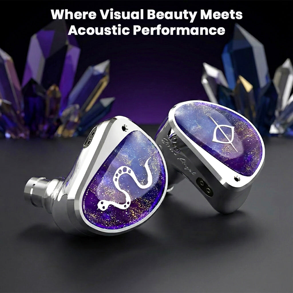 EarAcoustic STA Pro IEMs displayed with crystal background, highlighting their visual beauty and acoustic performance.