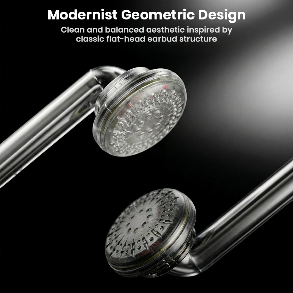 Modernist geometric design of MOONDROP Nice Buds inspired by classic flat-head earbuds, combining style with acoustic performance.