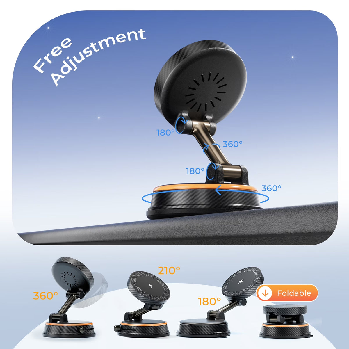 TECPHILE - 2 IN 1 360° Vacuum Magnetic Phone Holder with Wireless Charging