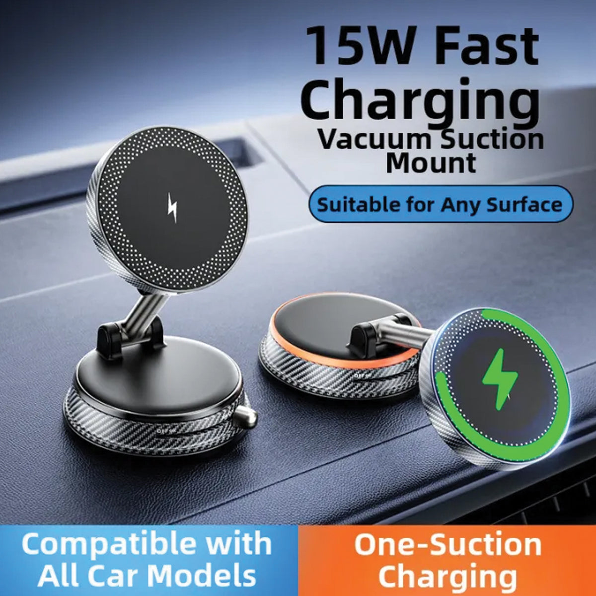 TECPHILE - 2 IN 1 360° Vacuum Magnetic Phone Holder with Wireless Charging