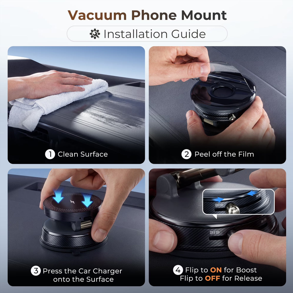 TECPHILE - 2 IN 1 360° Vacuum Magnetic Phone Holder with Wireless Charging