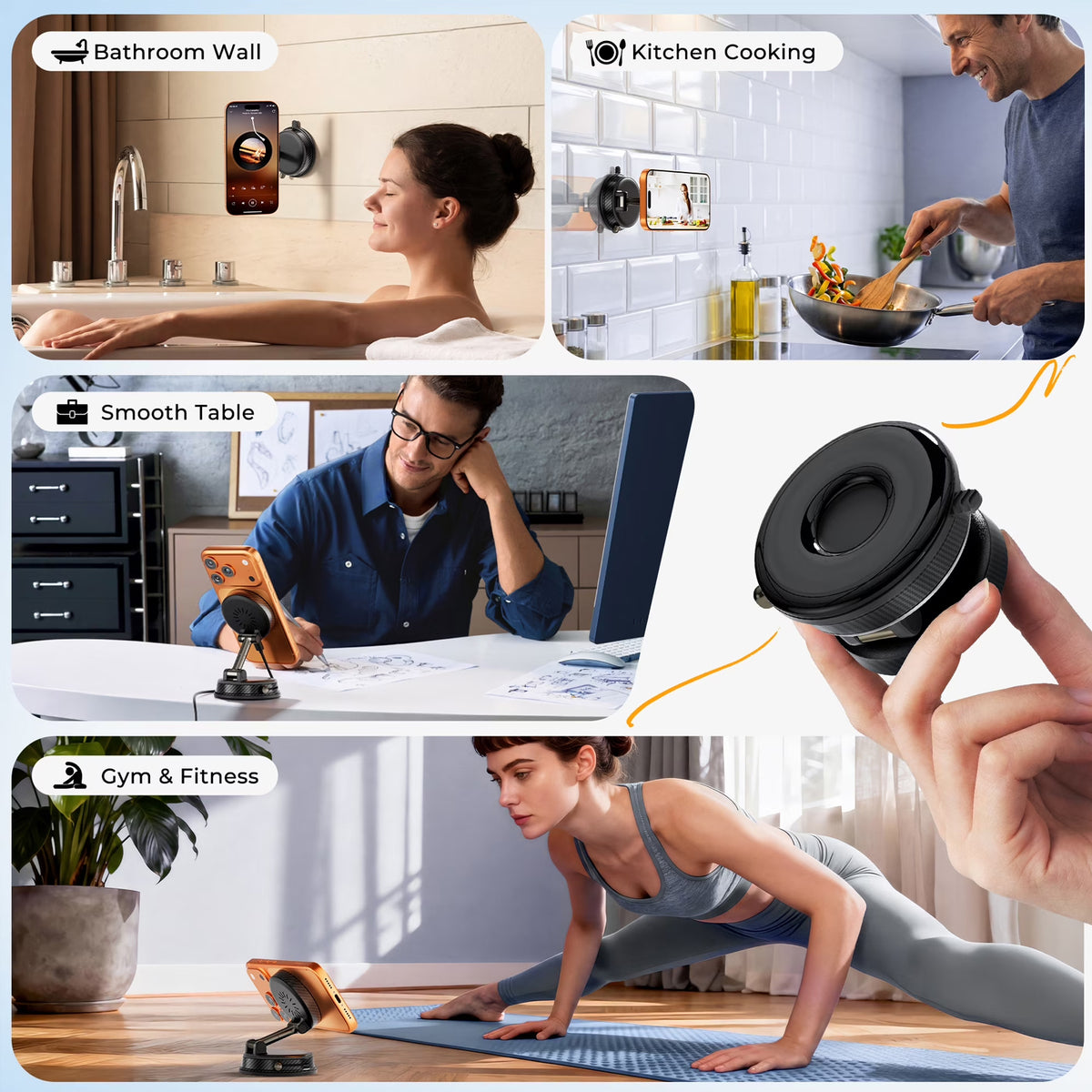 TECPHILE - 2 IN 1 360° Vacuum Magnetic Phone Holder with Wireless Charging