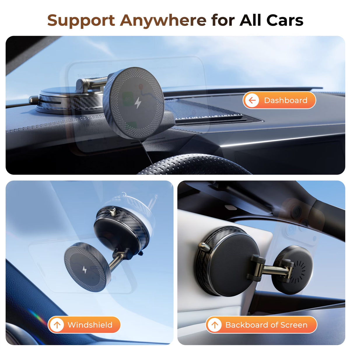 TECPHILE - 2 IN 1 360° Vacuum Magnetic Phone Holder with Wireless Charging