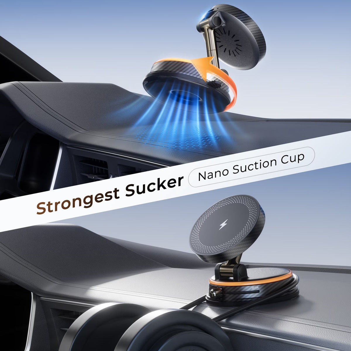 TECPHILE - 2 IN 1 360° Vacuum Magnetic Phone Holder with Wireless Charging