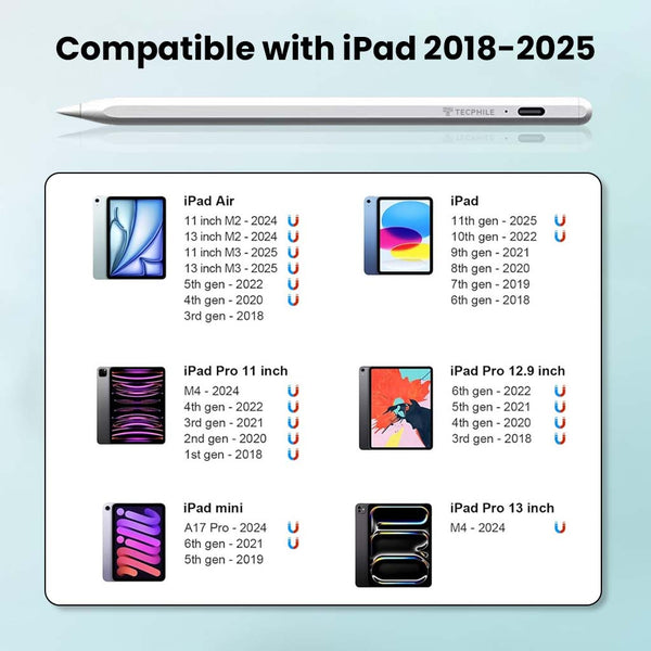TECPHILE 314A Bluetooth iPad Pencil for 2018 2025 Models - 3