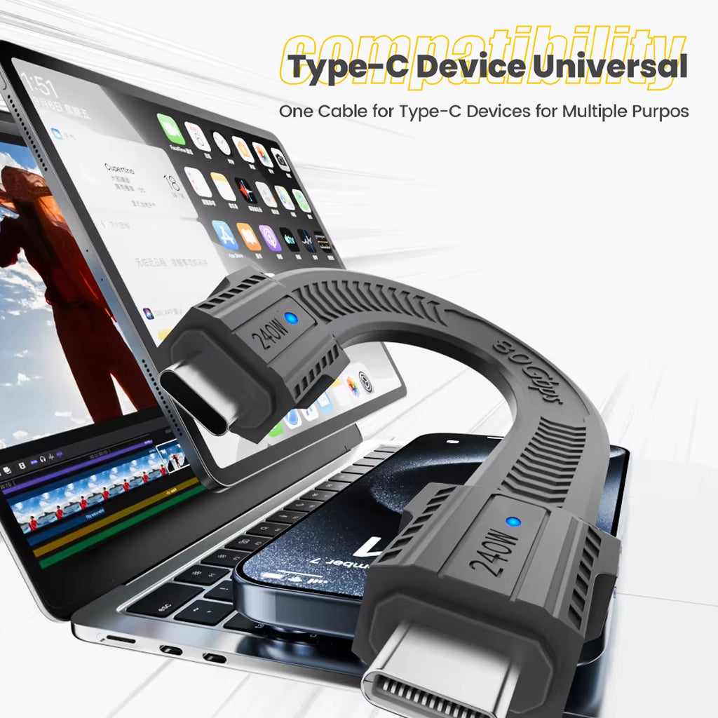 TECPHILE Type C Universal Cable supports multiple devices, including laptops and smartphones, with 240W charging and 80Gbps speed.