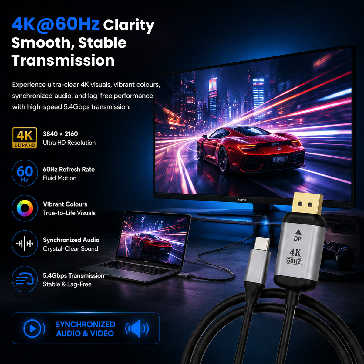 TECPHILE USB Type C to Mini Display Port/ Display Port Cable