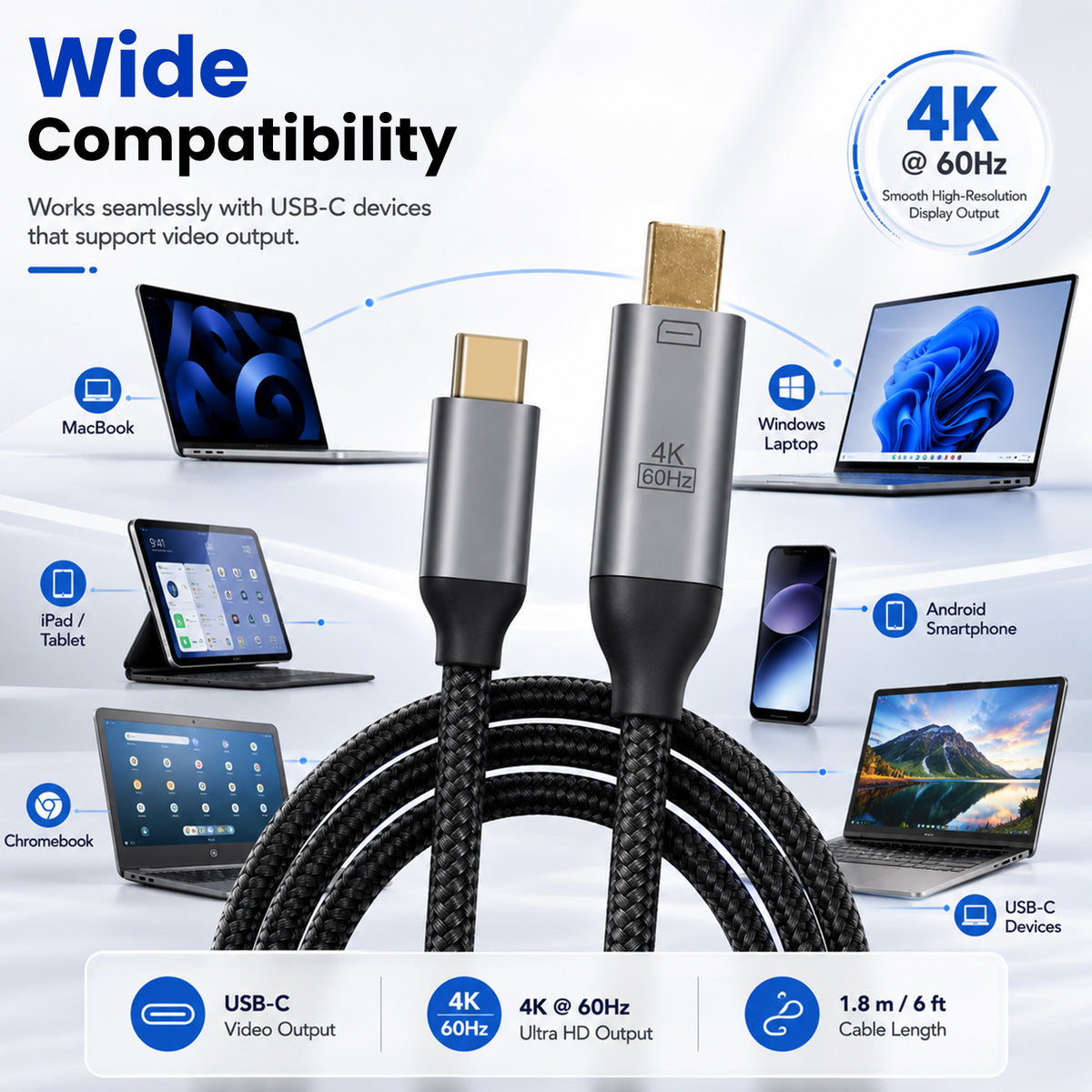 TECPHILE USB Type C to Mini Display Port/ Display Port Cable