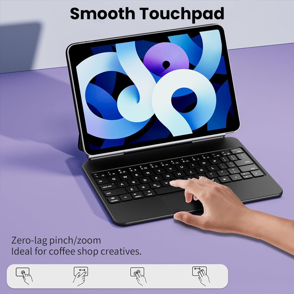 Smooth zero-lag touchpad on MK-M7112 Magic keyboard case ideal for creatives, supports pinch and zoom gestures on Xiaomi Pad 7.