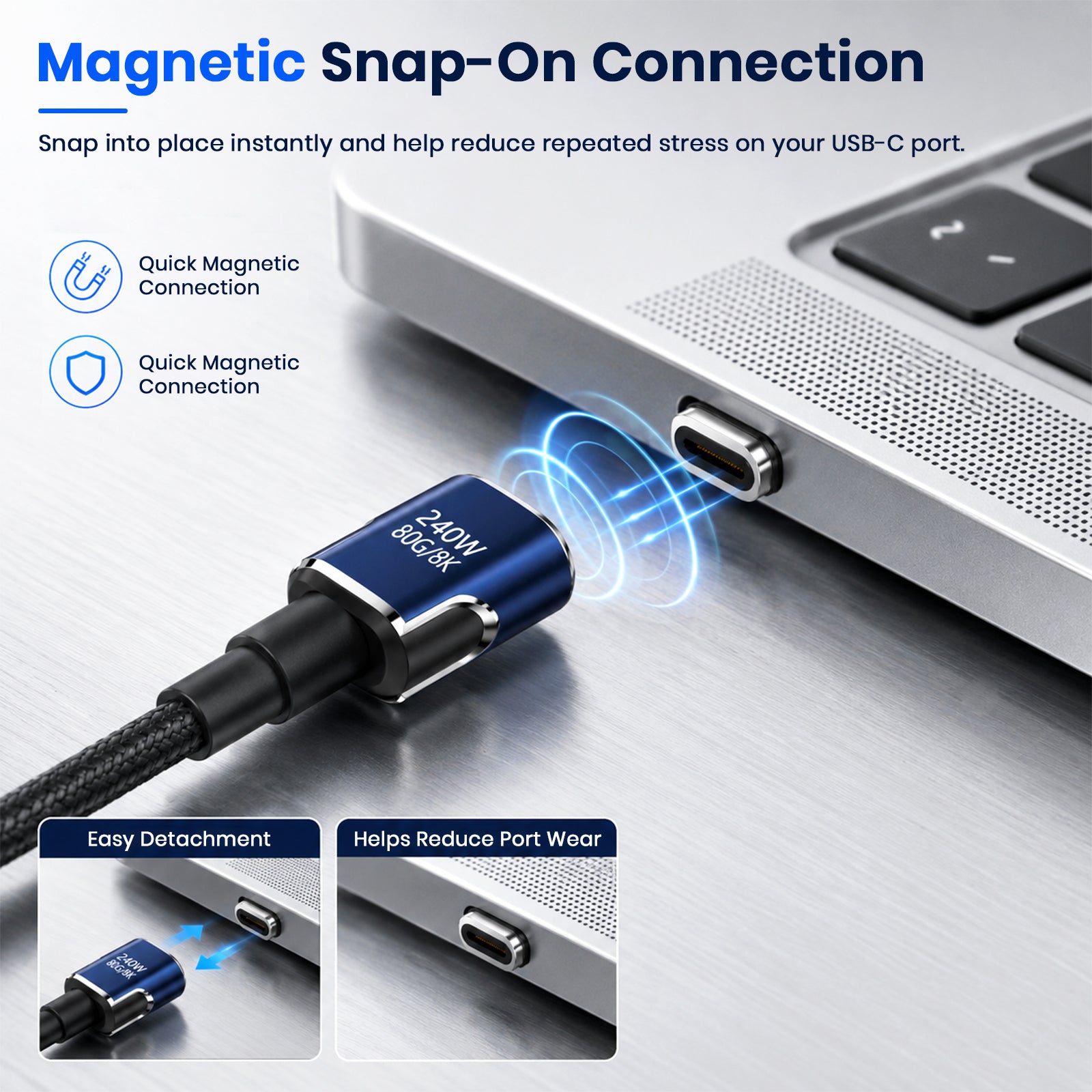 TECPHILE – 240W USB4 Magnetic Type C to Type C Connector Adapter