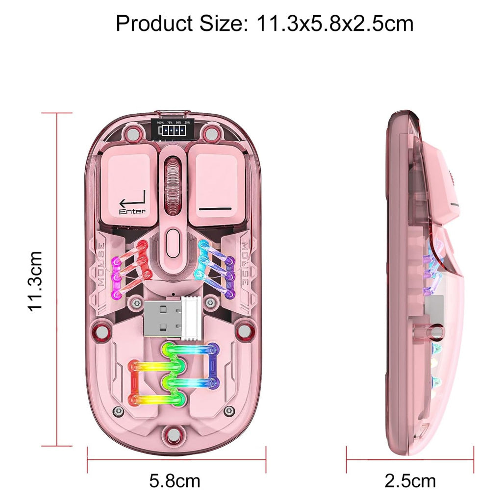 wireless bluetooth mouse transparent peach rgb light dimension