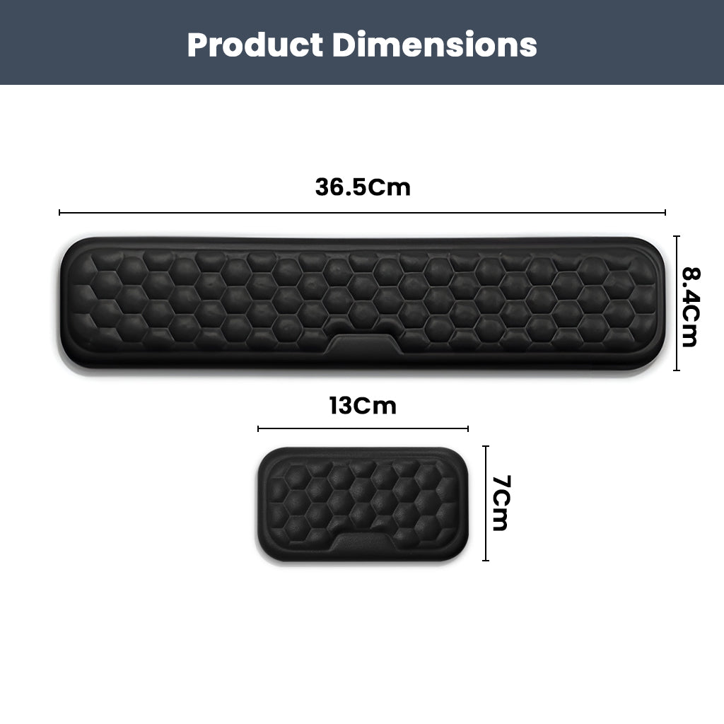 TECPHILE wrist rest set dimensions: 36.5cm keyboard pad and 13cm mouse pad with ergonomic design for optimal wrist support.