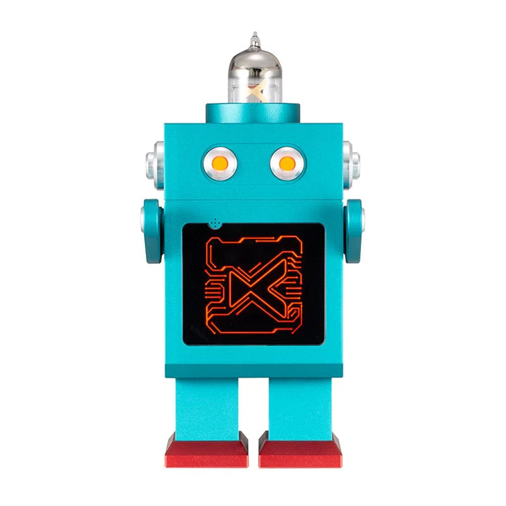 xDuoo DM-01 CS43131 Bluetooth 5.4 USB DAC & Headphone Amplifier in robot-inspired design with glowing circuit display and vacuum tube top.