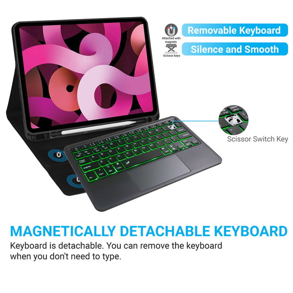 B102D Bluetooth Wireless Keyboard with Multi-Touch Trackpad, 7 Color Backlit - 2