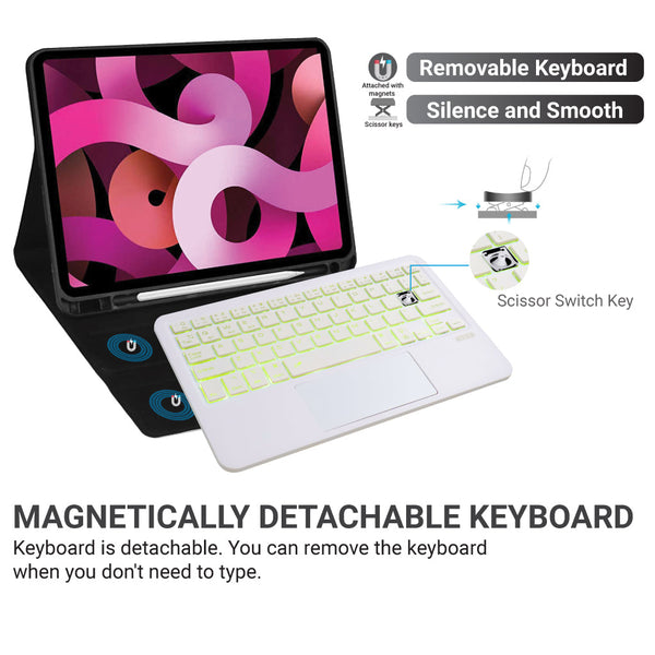 B102D Bluetooth Wireless Keyboard with Multi-Touch Trackpad, 7 Color Backlit - 17