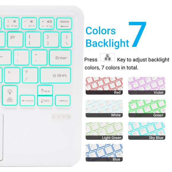 B102D Bluetooth Wireless Keyboard with Multi-Touch Trackpad, 7 Color Backlit - 15