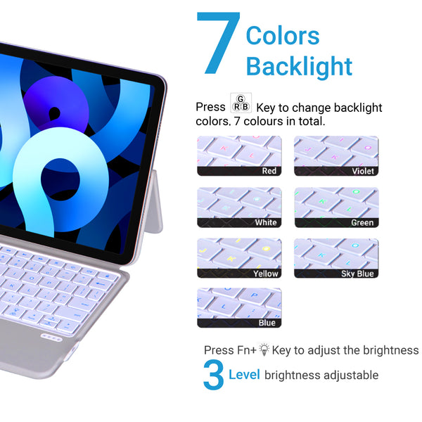 TECPHILE - J3125-6D Wireless Keyboard Case for iPad - 10