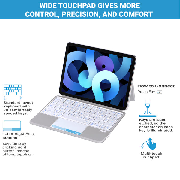 TECPHILE - J3125-6D Wireless Keyboard Case for iPad - 12