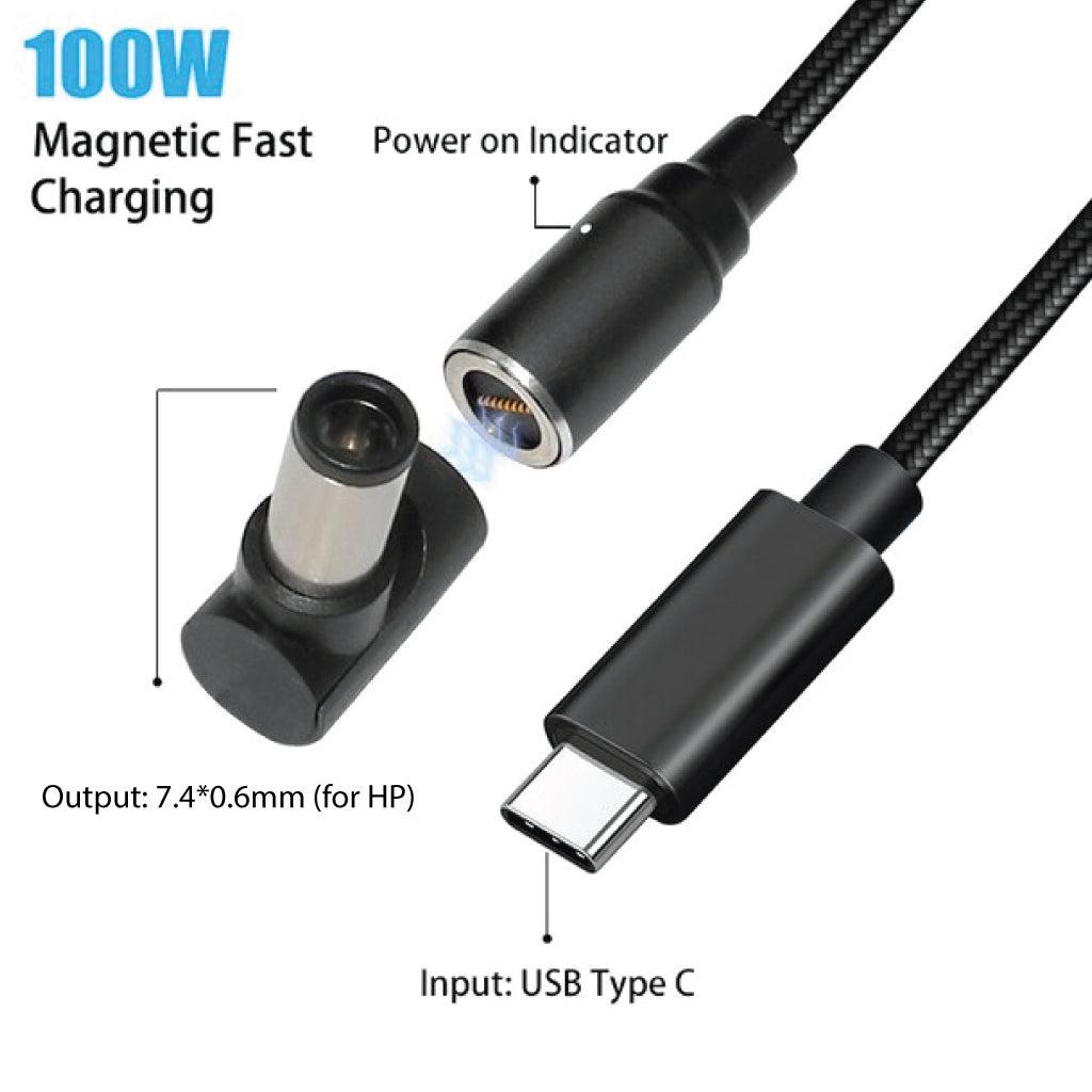 Concept-Kart-TECPHILE-Magnetic-Adapter-with-100W-Charging-Cable-for-HP-Laptop-Black