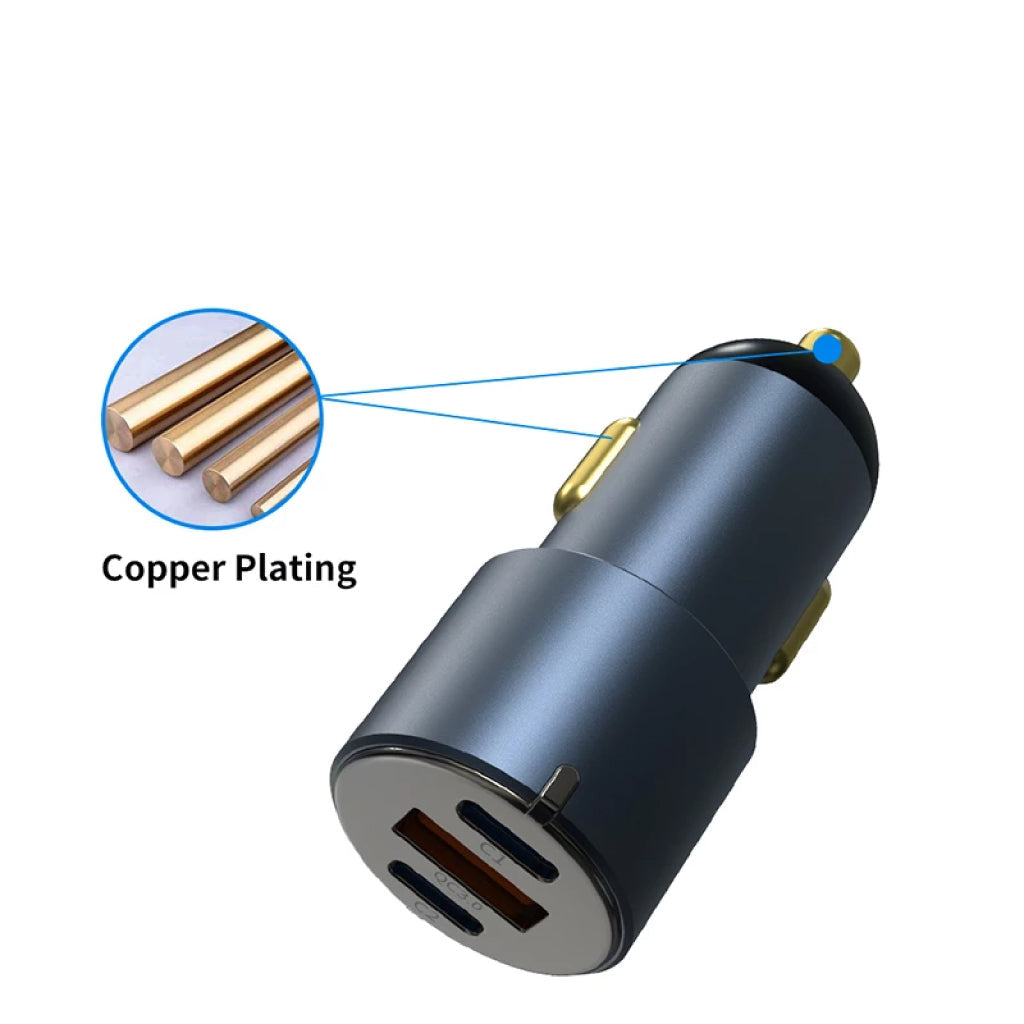 URVNS - C39 66W Mini Car Charger featuring copper plating for enhanced conductivity and efficient power delivery.