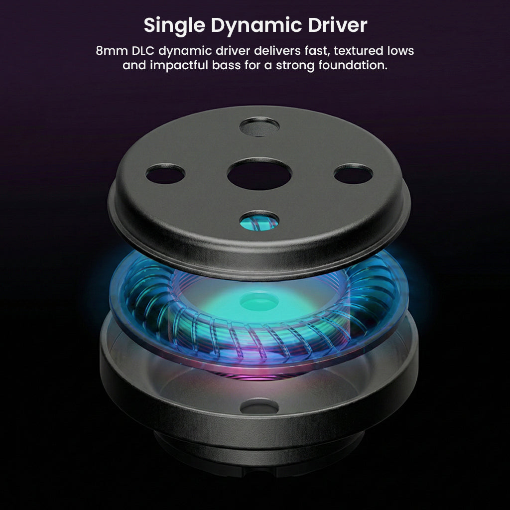 8mm DLC dynamic driver in SIMGOT SuperMix 5 delivers fast, textured bass for a strong and impactful audio foundation.