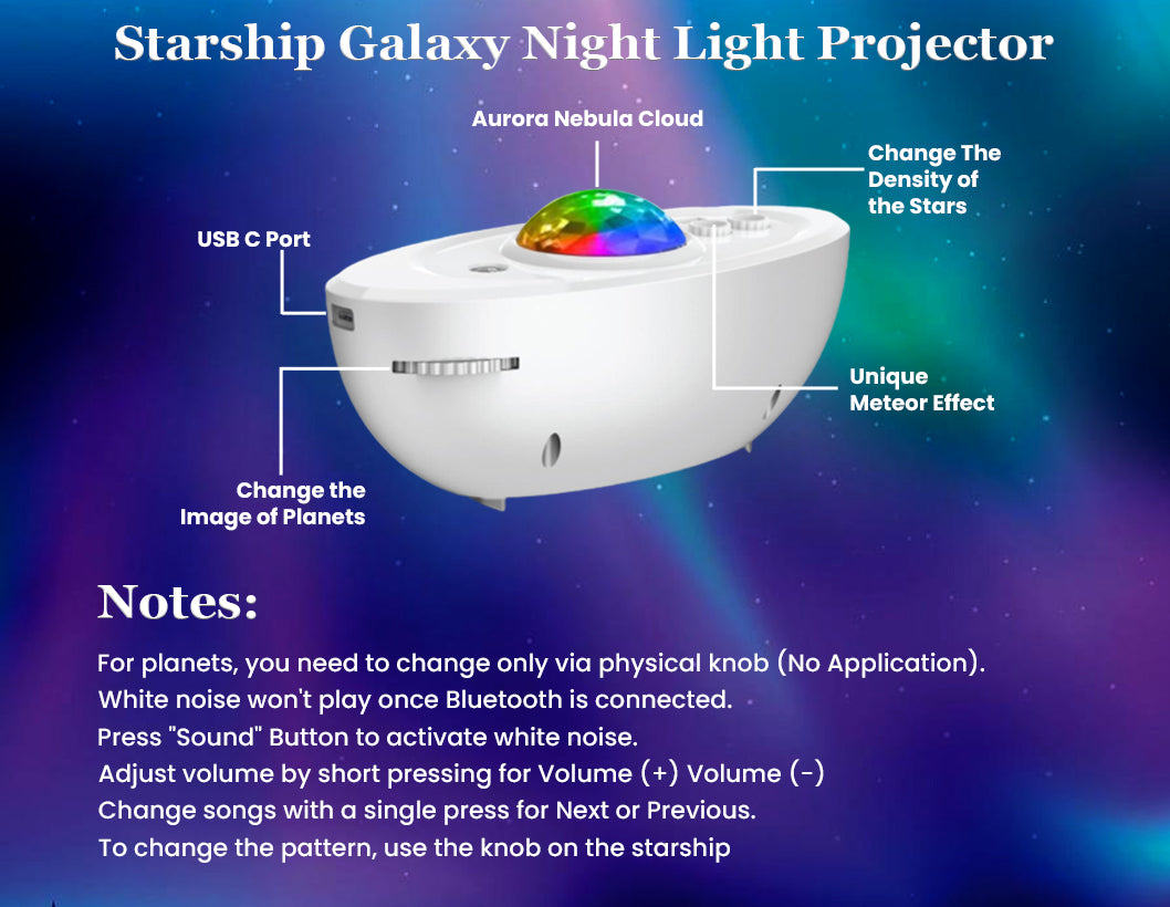 TECPHILE Starship Galaxy Night Light Projector with Speaker