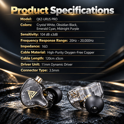 Close-up of transparent in-ear monitors with black ear tips and gold accents, resting on a textured black surface, showcasing their sleek design.