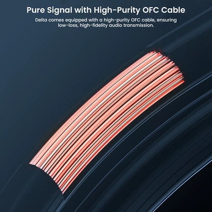 Wireless in-ear monitor with high-purity OFC cable and digital sound wave graphics