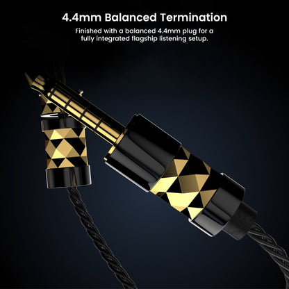 Close-up of 4.4mm balanced audio connector for headphones