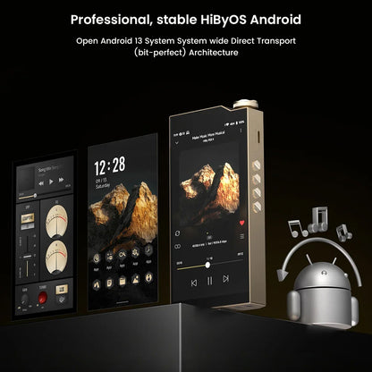 HiBy RS8II running HiByOS Android 13 with bit-perfect architecture and professional audio interface.