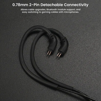 Black in-ear headphones with detachable 0.78mm 2-pin connector