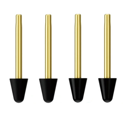 TECPHILE replacement nibs for Surface Pencil Tips in a 4-pack set with gold shafts and black cone-shaped tips, ideal for stylus pen refills.