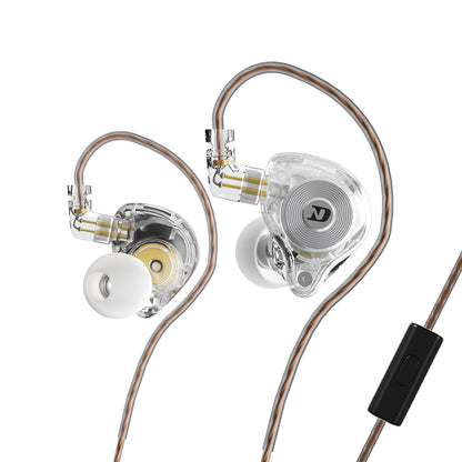 Transparent in-ear monitors with copper cables and white ear tips