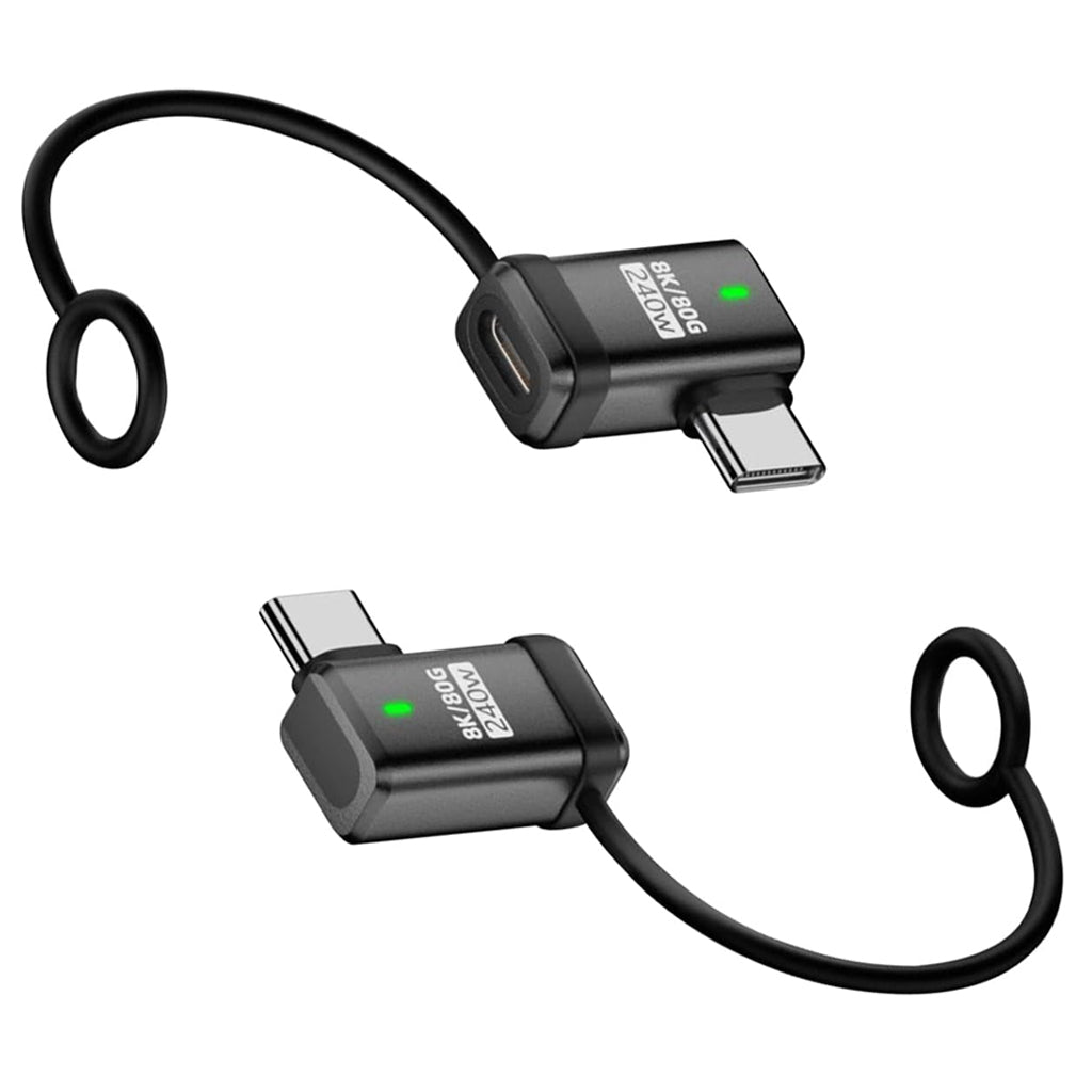 Dual view of TECPHILE 240W Type-C to USB-C Adapter with flexible cable, designed for high-speed data transfer and fast charging applications.