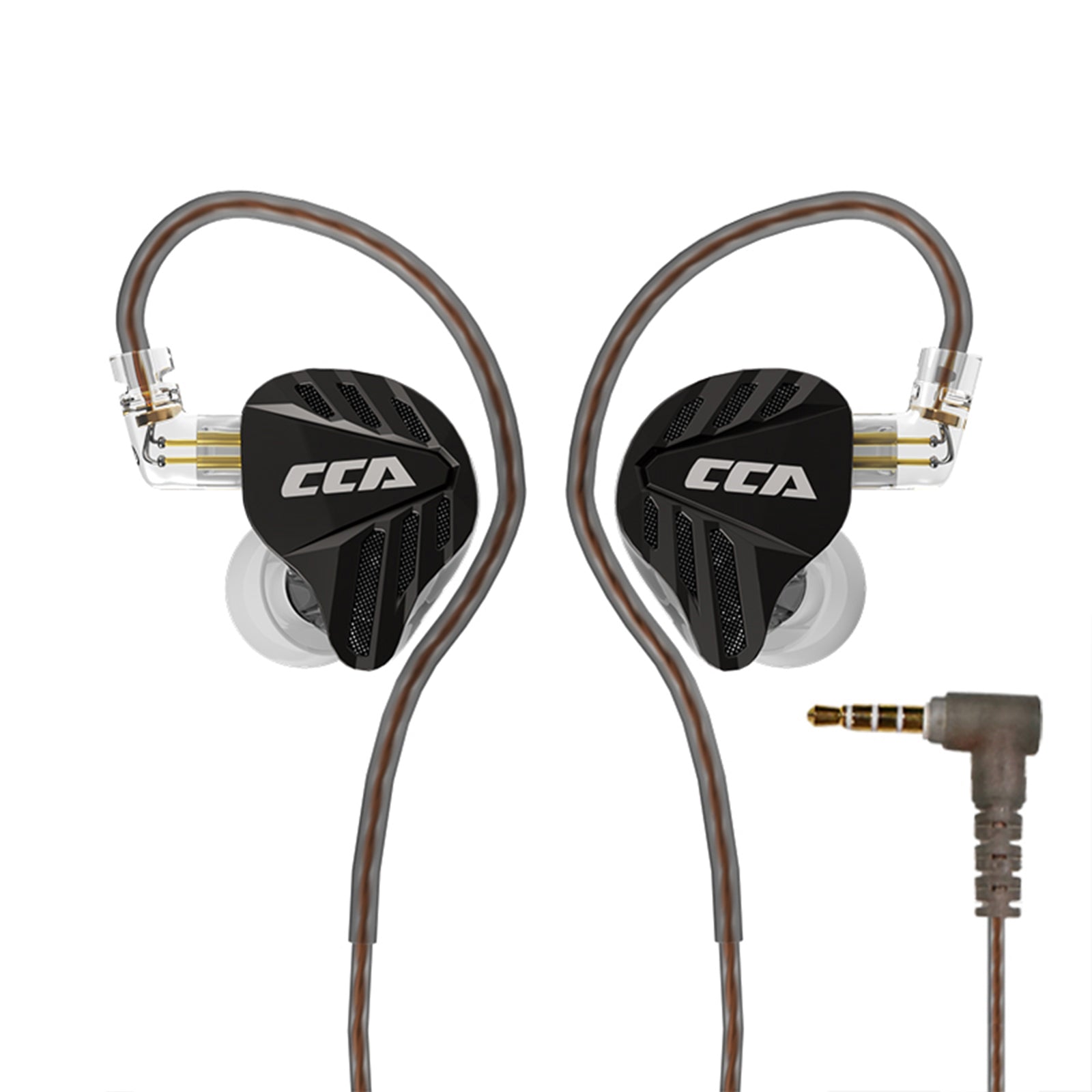 CCA Falcon in-ear monitors with black and silver design