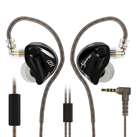 CCA-Xyrra IEM with 3.5mm angled jack and in-line mic, offering versatile connectivity and communication for gaming and calls.